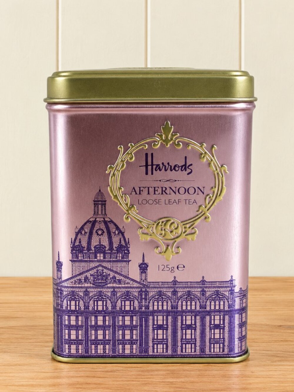 Harrods Afternoon Tea Storage Tin Empty Purple Pink British Heritage London